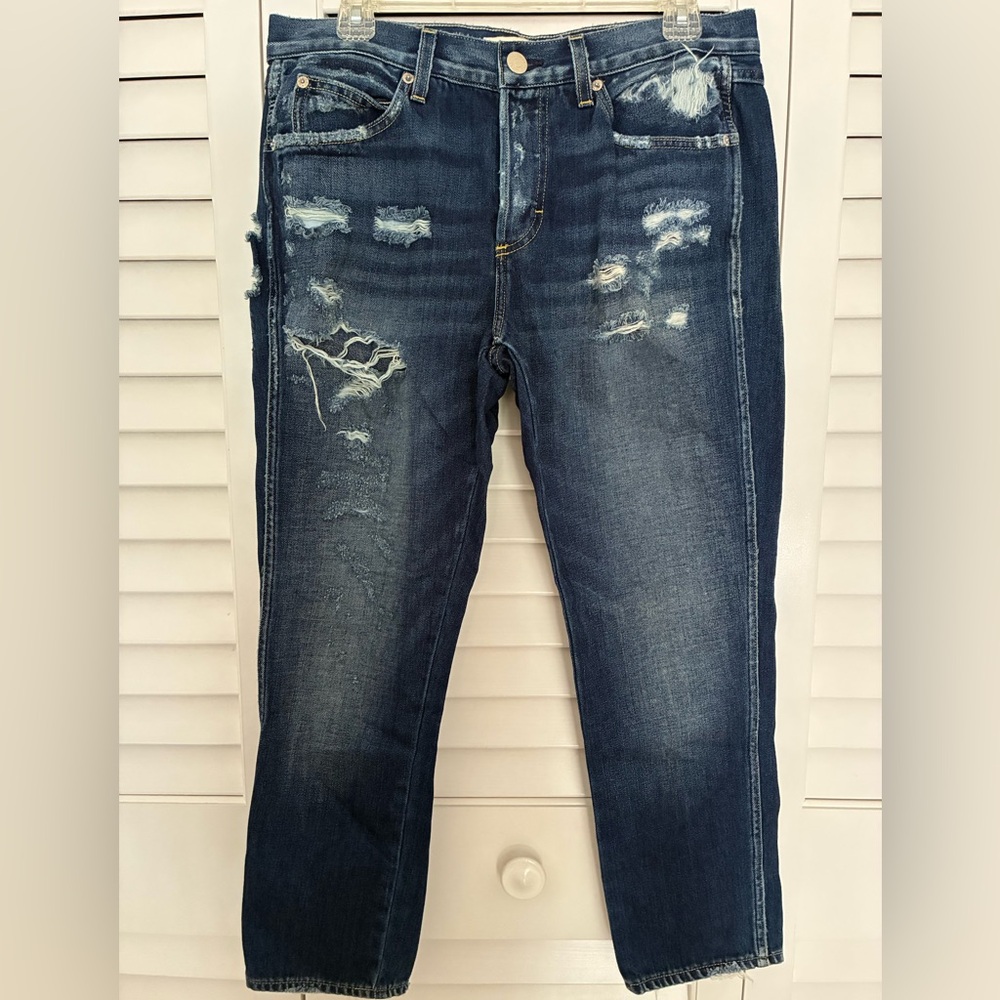 AMO Tomboy Crop Distressed Blue Jeans